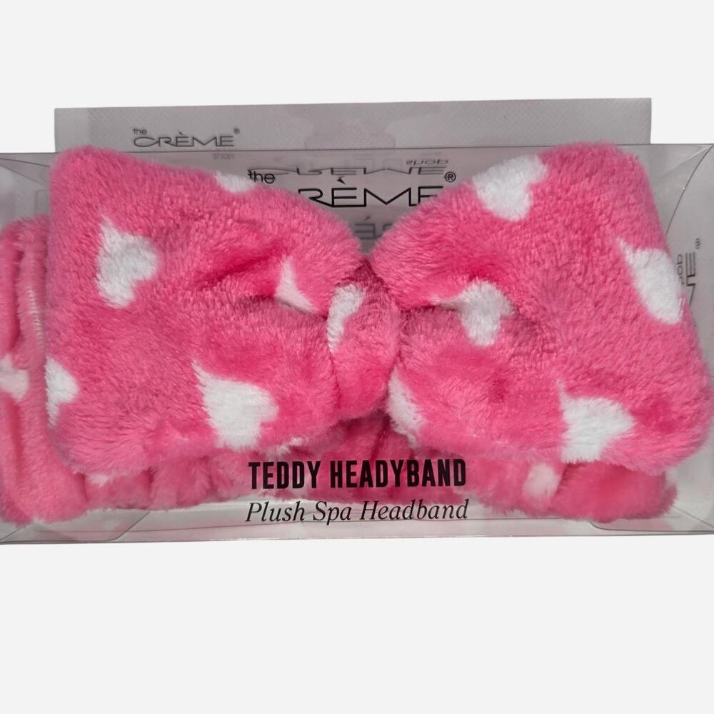 Pink with white hearts plush 3D Teddy Headband